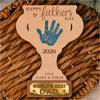 Personalized Hands Down Best Dad Sign, DIY Father's Day Handprint Wooden Trophy Plaque Gift from Kids Daughter Son, Best Dad Ever Family Keepsake, First Father's Day Present for New Daddy Papa