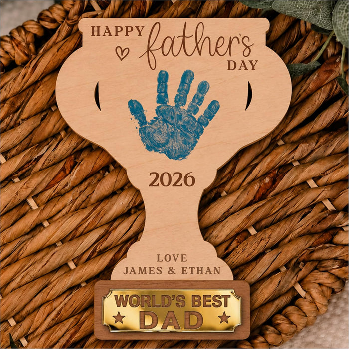 Personalized Hands Down Best Dad Sign, DIY Father's Day Handprint Wooden Trophy Plaque Gift from Kids Daughter Son, Best Dad Ever Family Keepsake, First Father's Day Present for New Daddy Papa