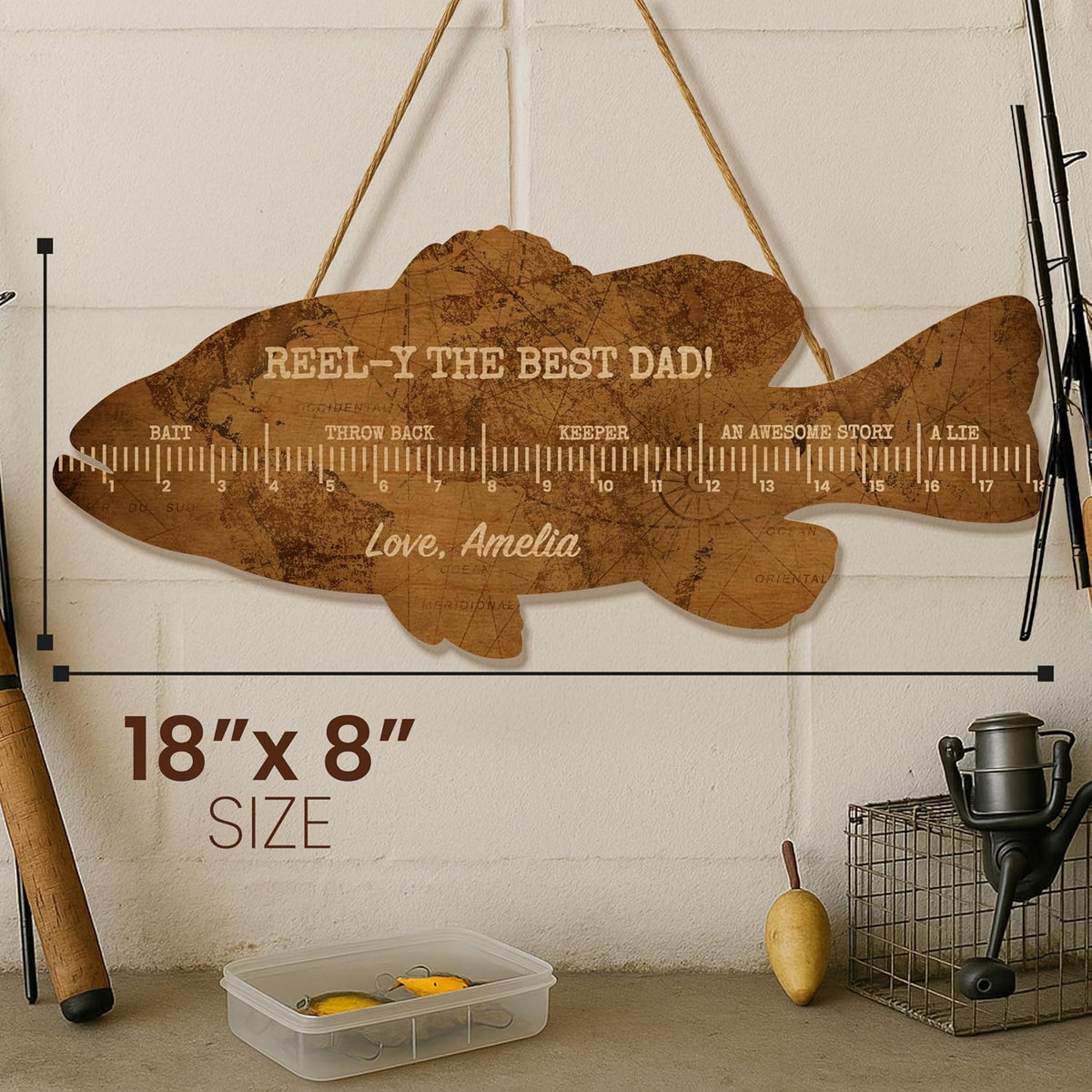Personalized Fish Wood Sign with Names, Custom Wall Sign Gift for Dad