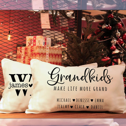 Personalized Lumbar Pillow 12x20 with Family Name, Custom Grandma Gift