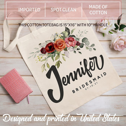 Personalized Wedding Tote Bags Gift for Bride Bridesmaid Women w/Name Text Date - Customized Floral Beach/Travel Canvas Bag - Custom Bridal Shower Bachelorette Party Accessories - Christmas c1 (Single)