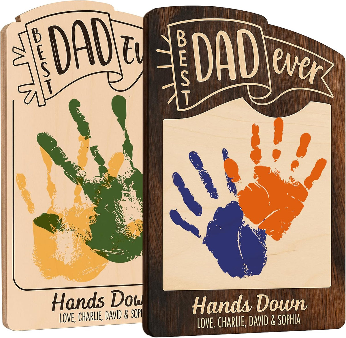 Personalized Best Dad Ever Handprint Plaque – Custom Father's Day Gift from Kids with Names – DIY Paint Kit Wooden Sign for Dad, Daddy, Papa – Unique Keepsake Gift for Father's Day