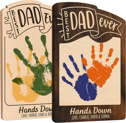 Personalized Best Dad Ever Handprint Plaque – Custom Father's Day Gift from Kids with Names – DIY Paint Kit Wooden Sign for Dad, Daddy, Papa – Unique Keepsake Gift for Father's Day
