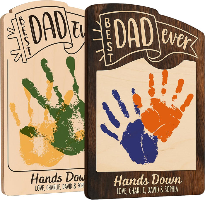 Personalized Best Dad Ever Handprint Plaque – Custom Father's Day Gift from Kids with Names – DIY Paint Kit Wooden Sign for Dad, Daddy, Papa – Unique Keepsake Gift for Father's Day