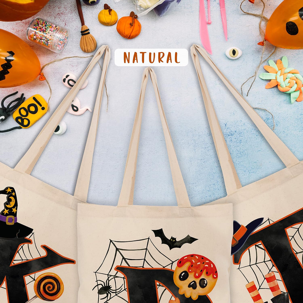 People People Halloween Initial Tote Bags Gifts for Boys Girls - Trick or Treat Letters Pumpkin Goodie Bag