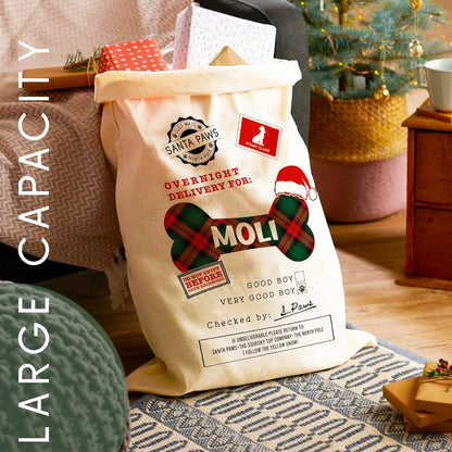 Personalized Pet Christmas Santa Sack, Custom Holiday Gift Bag for Dogs