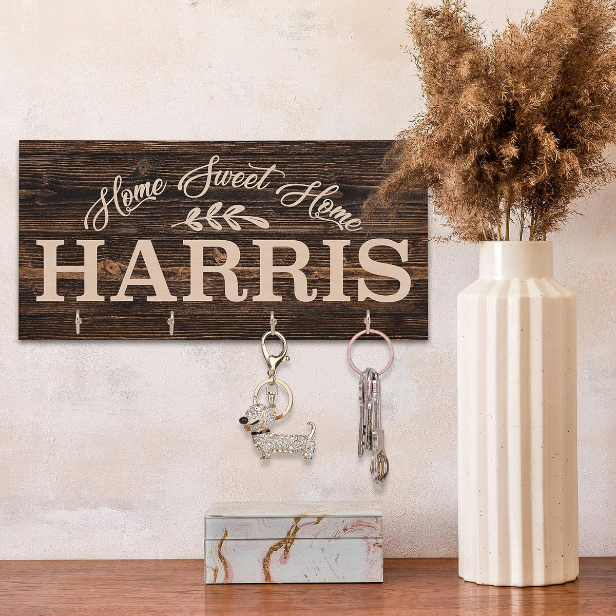 Personalized Wood Key Holder for Couples, Custom Mr Mrs Housewarming Gift