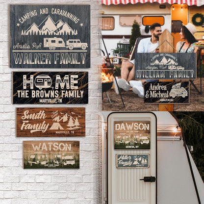Personalized Camping Wood Sign with Name, Custom RV Camper Address Plaque