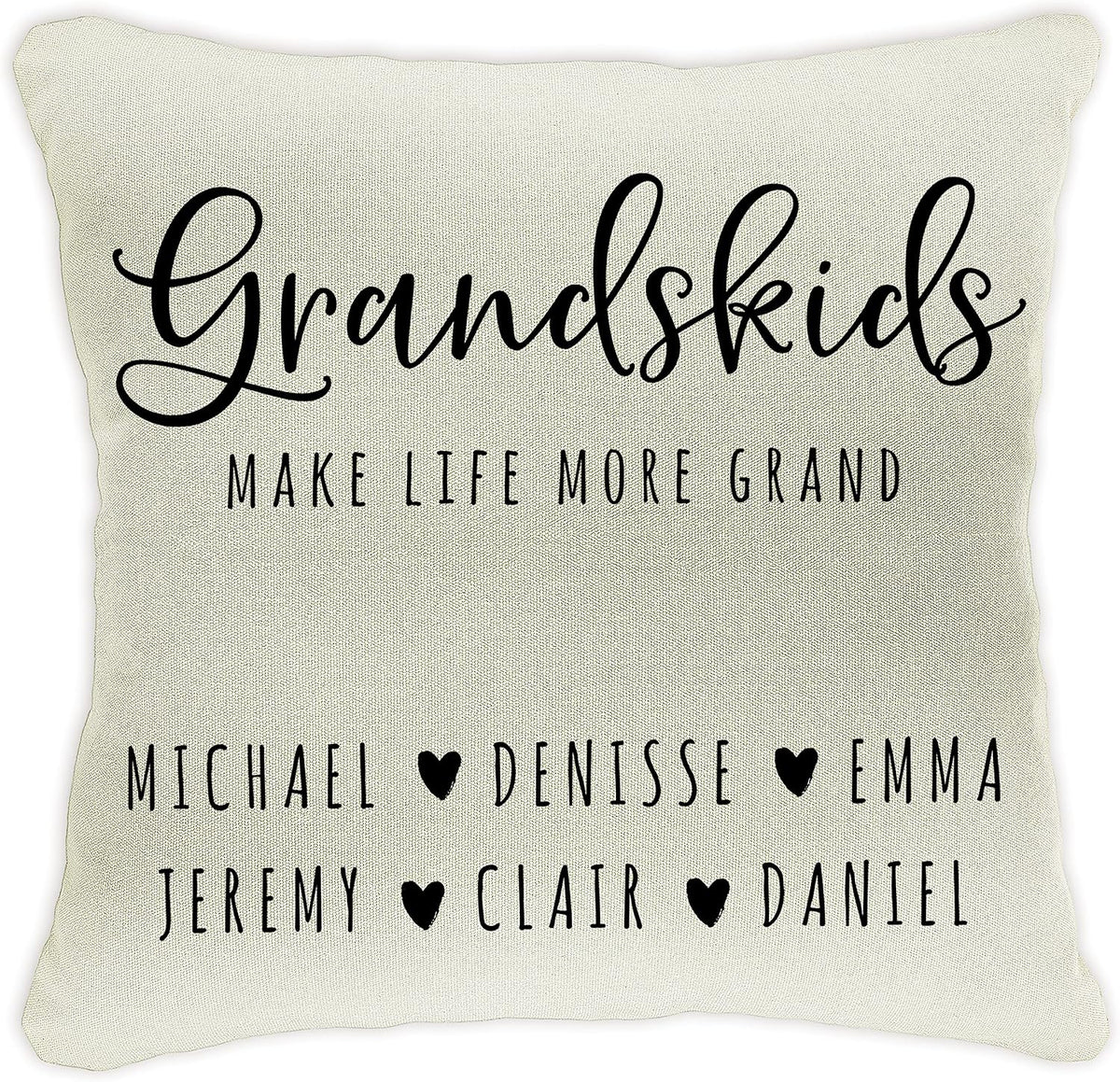 Personalized 'Grandkids Make Life More Grand' Throw Pillow Case – Custom for Grandma – 18x18 Inch Cotton Canvas Cushion Cover with Grandchildren's Names