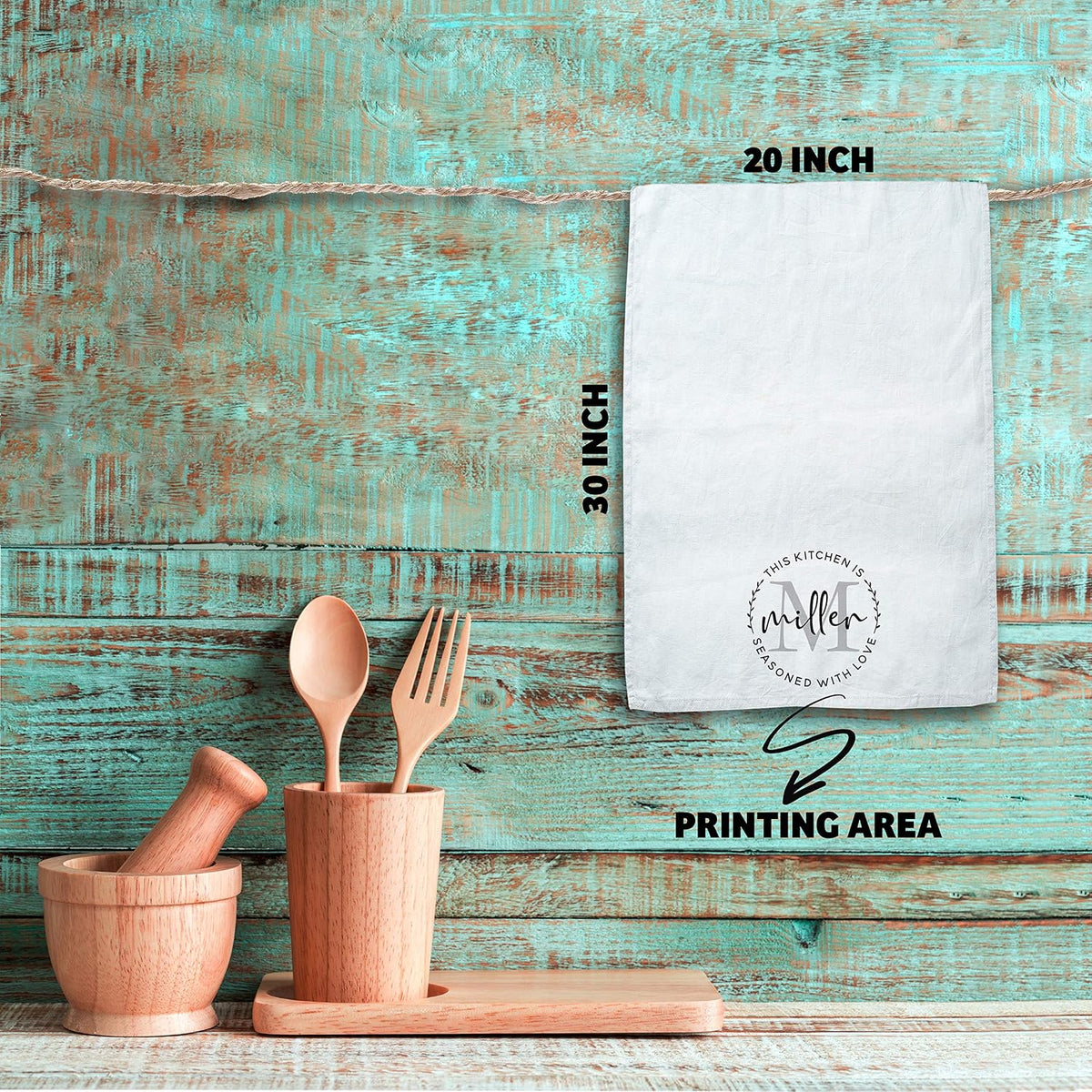 Personalized Tea Towel with Initial and Name, Custom Monogram Kitchen Gift