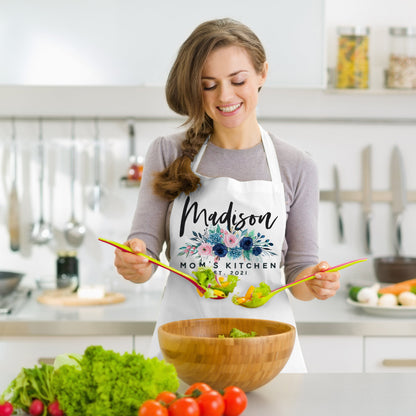 Personalized Floral Apron for Women w/ Pocket Adjustable Neck Custom Aprons Chef Gifts Grilling Apron Baking Gift, Mom, Daughter, Kitchen