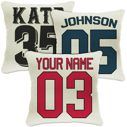 Personalized Sports Throw Pillow Cover Décor w/Number & Name - Customized Baseball Basketball Football Soccer Pillows Case, Home Decorations