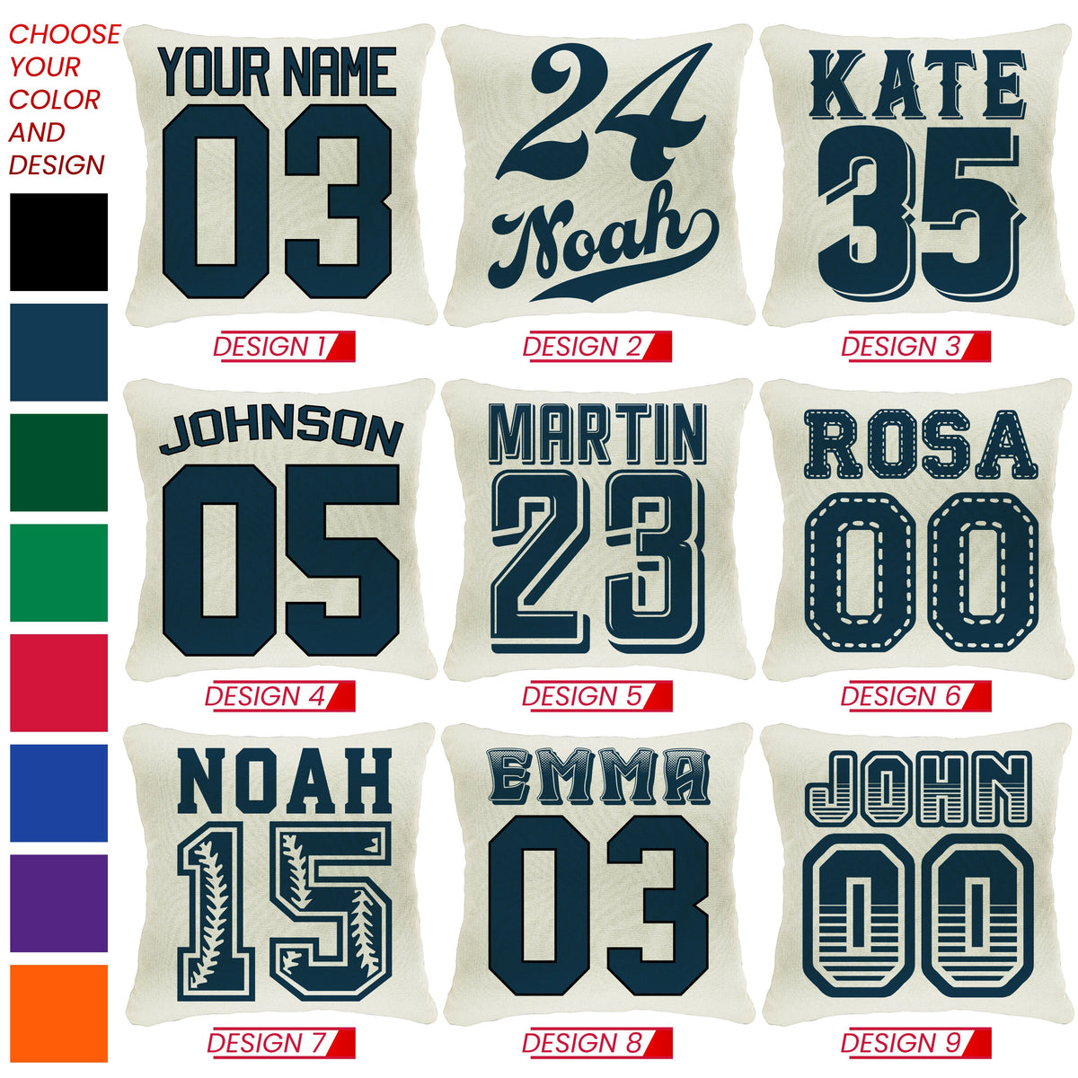 Personalized Sports Throw Pillow Cover Décor w/Number & Name - Customized Baseball Basketball Football Soccer Pillows Case, Home Decorations