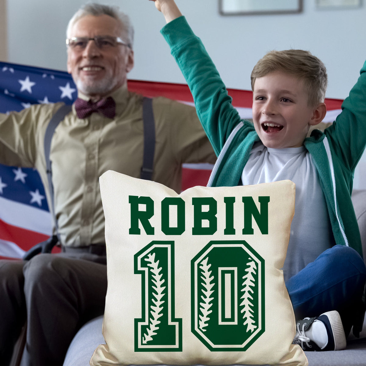 Personalized Sports Throw Pillow Cover Décor w/Number & Name - Customized Baseball Basketball Football Soccer Pillows Case, Home Decorations
