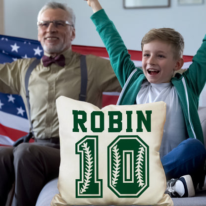 Personalized Sports Throw Pillow Cover Décor w/Number & Name - Customized Baseball Basketball Football Soccer Pillows Case, Home Decorations