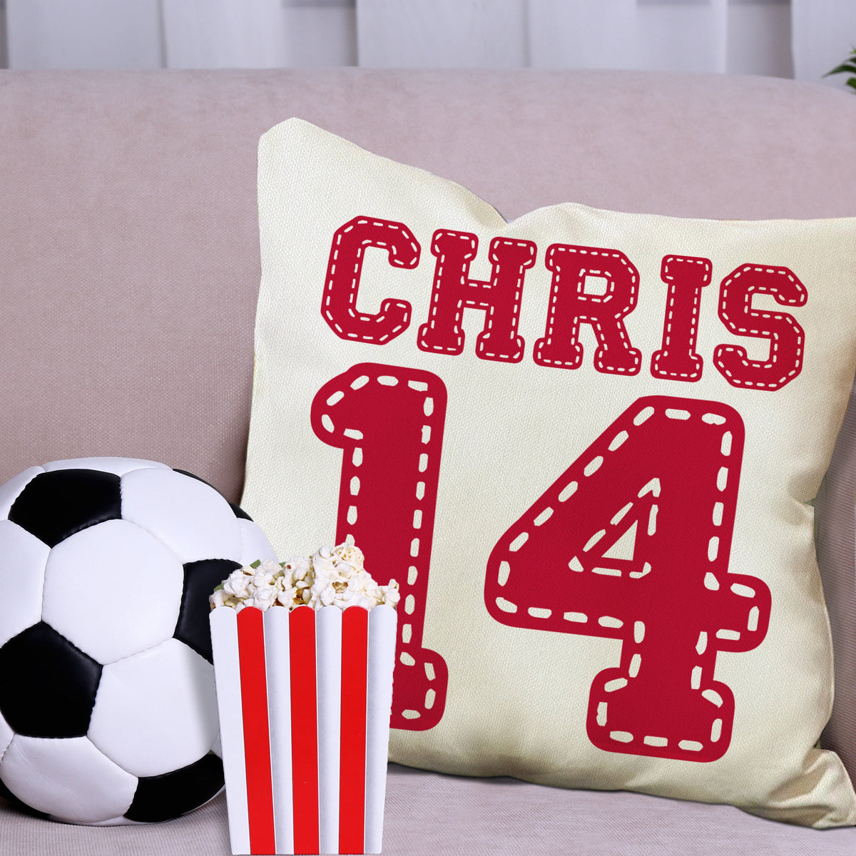 Personalized Sports Throw Pillow Cover Décor w/Number & Name - Customized Baseball Basketball Football Soccer Pillows Case, Home Decorations