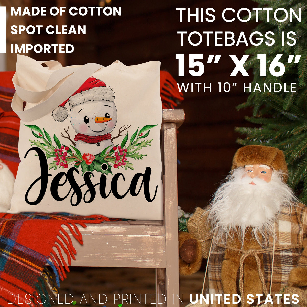 Personalized Christmas Tote Bags Custom Xmas/Noel Totes Bag Gifts Customized Santa Snowman Penguin Reindeer Tree Gnome Goodie Reusable Bags