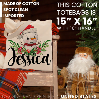 Personalized Christmas Tote Bags Custom Xmas/Noel Totes Bag Gifts Customized Santa Snowman Penguin Reindeer Tree Gnome Goodie Reusable Bags