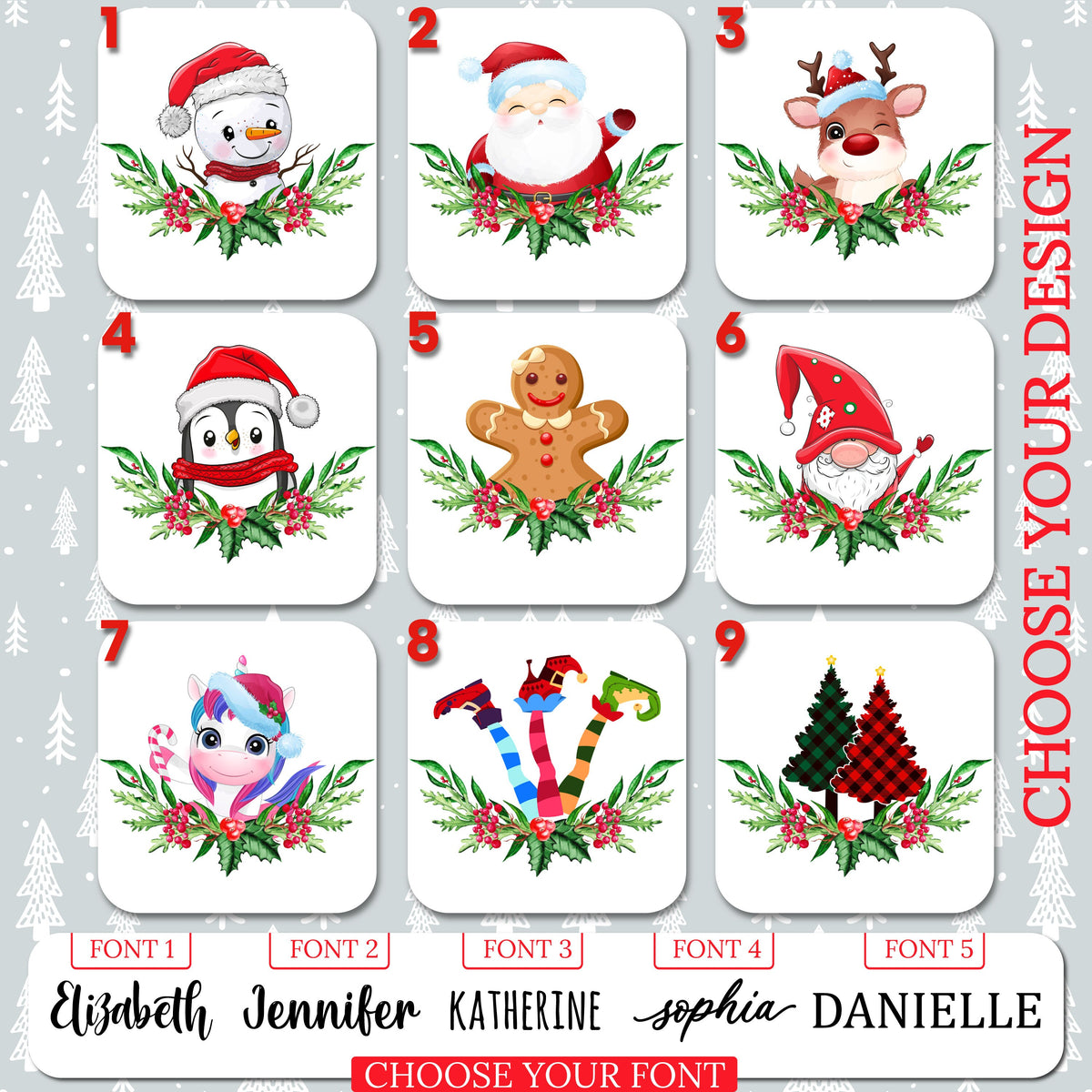 Personalized Christmas Tote Bags Custom Xmas/Noel Totes Bag Gifts Customized Santa Snowman Penguin Reindeer Tree Gnome Goodie Reusable Bags