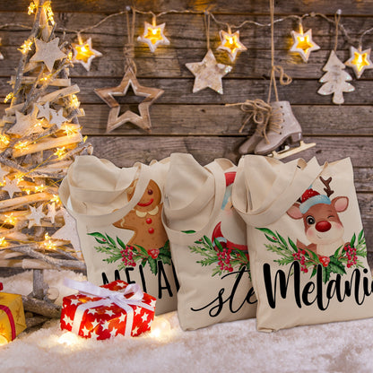 Personalized Christmas Tote Bags Custom Xmas/Noel Totes Bag Gifts Customized Santa Snowman Penguin Reindeer Tree Gnome Goodie Reusable Bags
