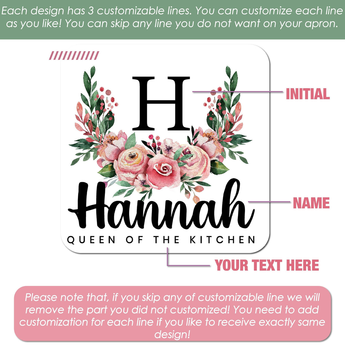 Personalized Floral Apron for Women w/ Pocket Adjustable Neck Custom Aprons Chef Gifts Grilling Apron Baking Gift, Mom, Daughter, Kitchen