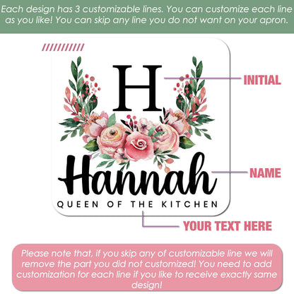 Personalized Floral Apron for Women w/ Pocket Adjustable Neck Custom Aprons Chef Gifts Grilling Apron Baking Gift, Mom, Daughter, Kitchen