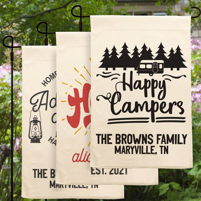 Personalized Camping Flag, Camp Name Sign, Custom Garden Flag, Camper Gift, Custom Campsite Sign, RV Campsite Gift, Happy Campers Sign