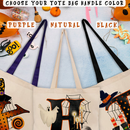 Trick Or Treat Bag, Custom Halloween Bags for Kids, Personalized Halloween Canvas Bag, Custom Halloween Tote with Name, Reusable Candy Bag