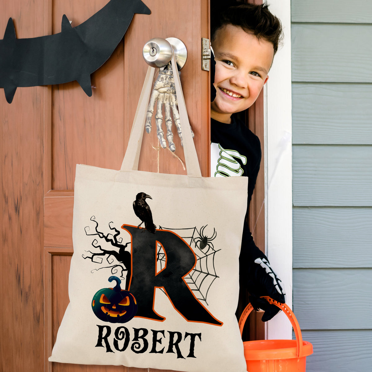 Trick Or Treat Bag, Custom Halloween Bags for Kids, Personalized Halloween Canvas Bag, Custom Halloween Tote with Name, Reusable Candy Bag