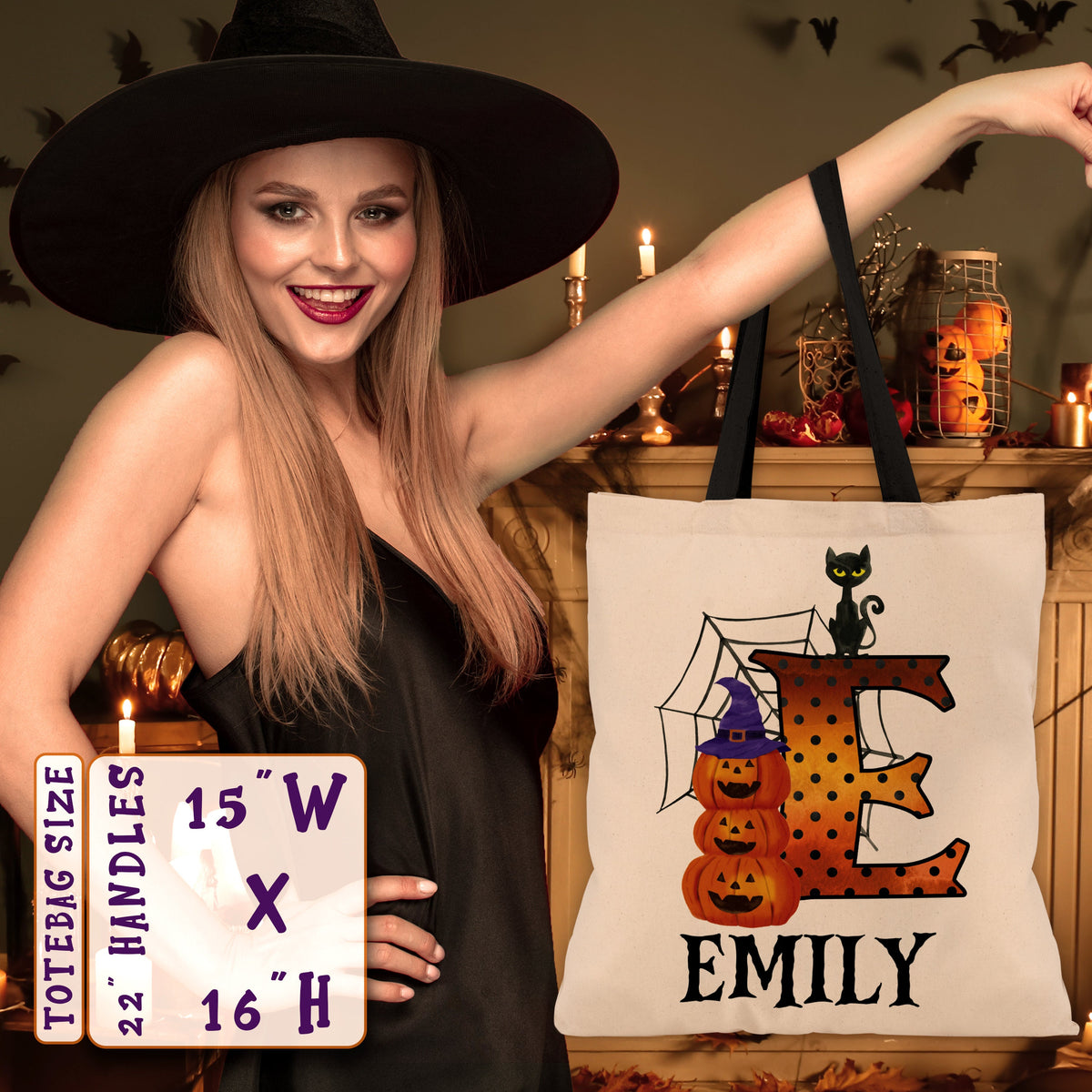 Trick Or Treat Bag, Custom Halloween Bags for Kids, Personalized Halloween Canvas Bag, Custom Halloween Tote with Name, Reusable Candy Bag
