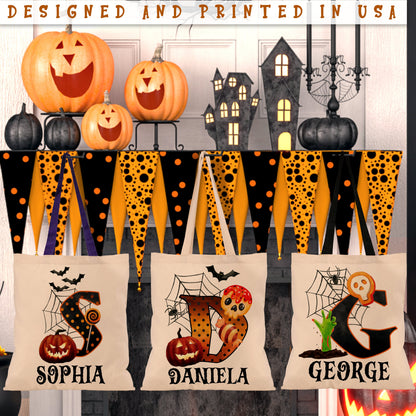 Trick Or Treat Bag, Custom Halloween Bags for Kids, Personalized Halloween Canvas Bag, Custom Halloween Tote with Name, Reusable Candy Bag