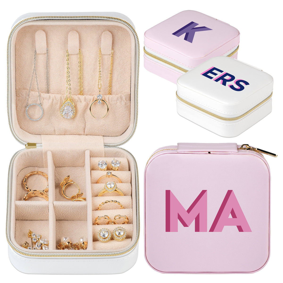 Travel Jewelry Case, Custom Jewelry Box, Shadow Monogram Jewelry Box, Jewelry Organizer, Personalized Christmas Gifts for Her, Gift for Mom