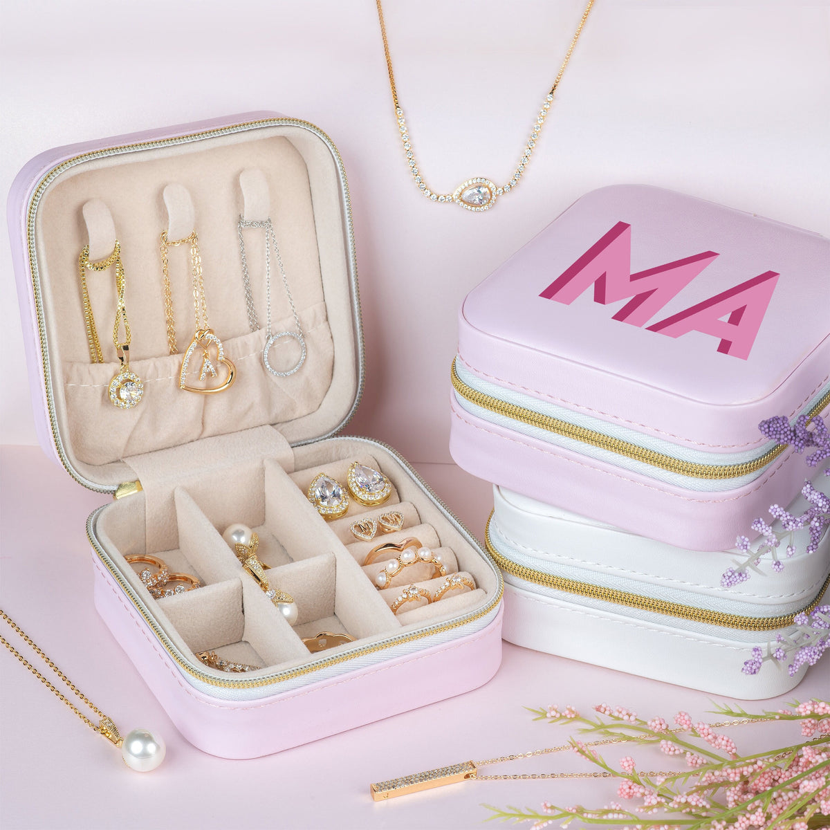 Travel Jewelry Case, Custom Jewelry Box, Shadow Monogram Jewelry Box, Jewelry Organizer, Personalized Christmas Gifts for Her, Gift for Mom