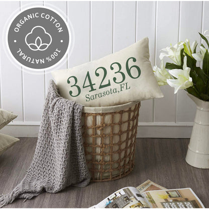 Zip Code Pillow, Housewarming gifts for Newlywed, Lumbar Pillow Cover for Family New Home Present, Custom Cushion Cover, Throw Pillow Case