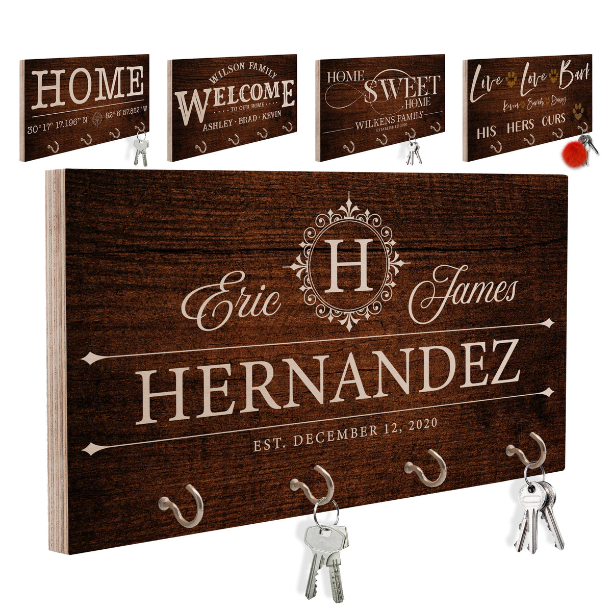 New Home Gifts for Family Name Sign, Custom Key Holder, Home Decor Gift for Couple Housewarming, First Home Gift, Realtor Closing Gift