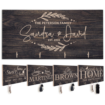Family Housewarming Gift, First Home Gift, Personalized Key Holder for Wall, New Home Gift, Custom Key Hanger, Realtor Closing Gift Newlywed