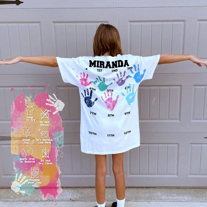 Personalized Grow With Me Shirt for School, Class of 2038 First Day of School Gift For Kid, Hand Print Shirt For Kid, Keepsake Gift For Kids