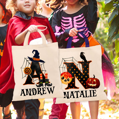 Trick Or Treat Bag, Custom Halloween Bags for Kids, Personalized Halloween Canvas Bag, Custom Halloween Tote with Name, Reusable Candy Bag