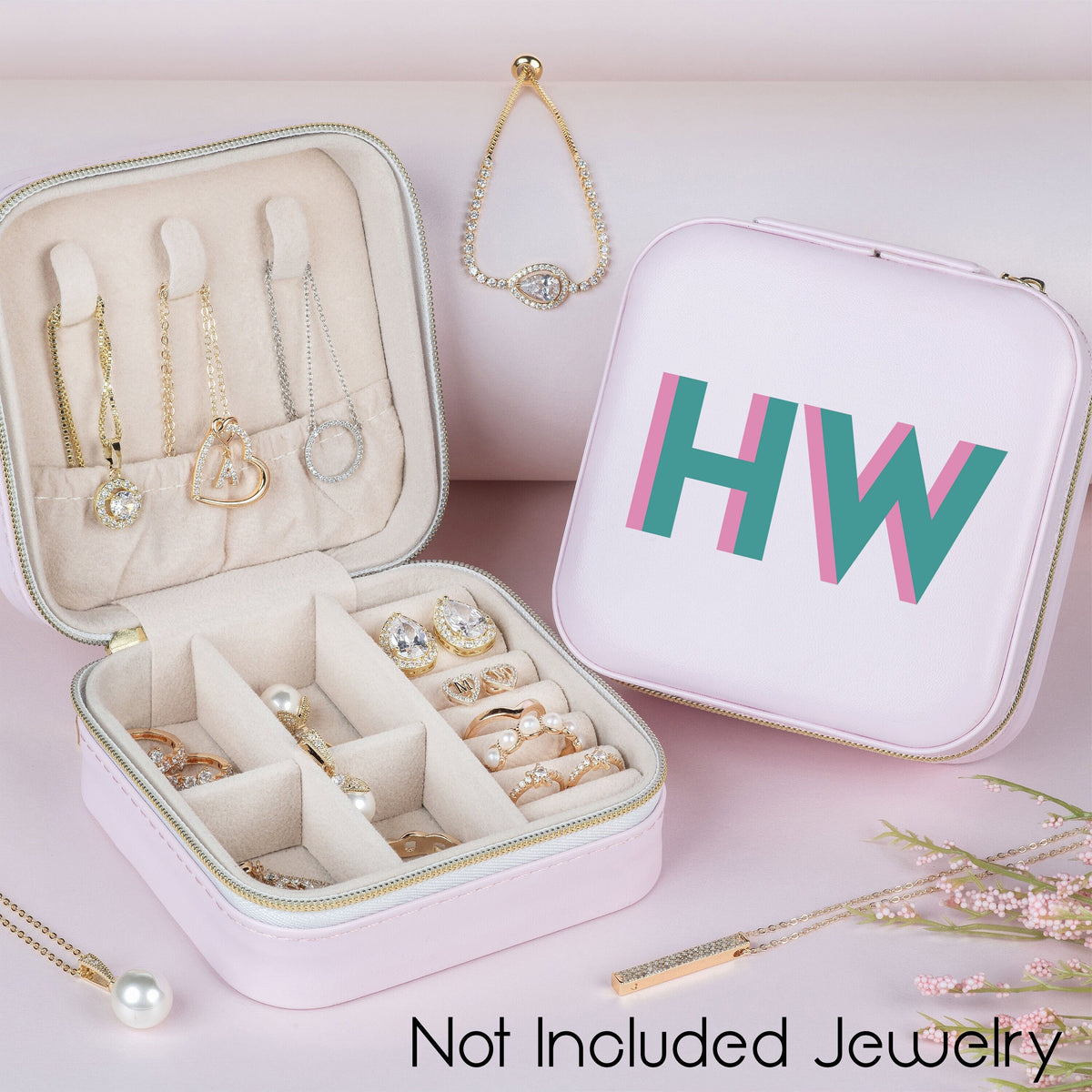 Travel Jewelry Case, Custom Jewelry Box, Shadow Monogram Jewelry Box, Jewelry Organizer, Personalized Christmas Gifts for Her, Gift for Mom