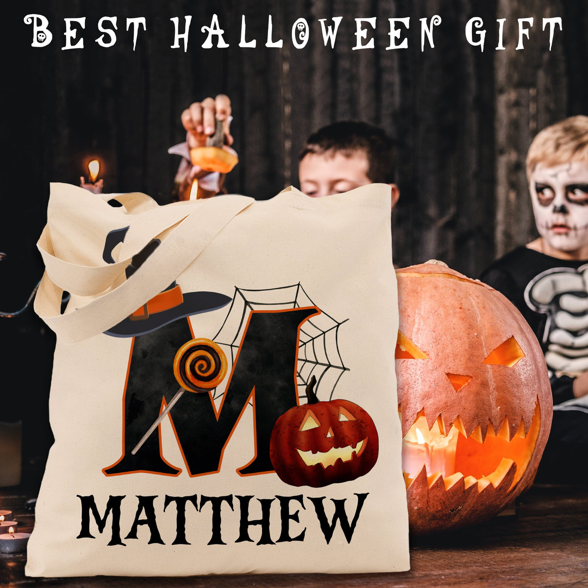 Trick Or Treat Bag, Custom Halloween Bags for Kids, Personalized Halloween Canvas Bag, Custom Halloween Tote with Name, Reusable Candy Bag
