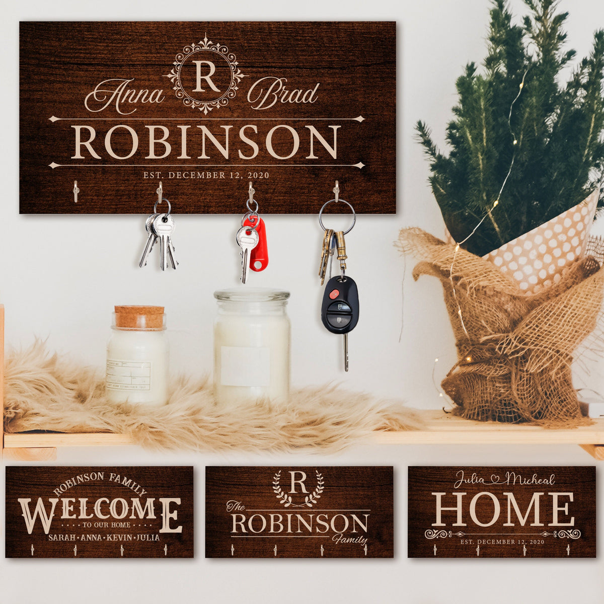 New Home Gifts for Family Name Sign, Custom Key Holder, Home Decor Gift for Couple Housewarming, First Home Gift, Realtor Closing Gift