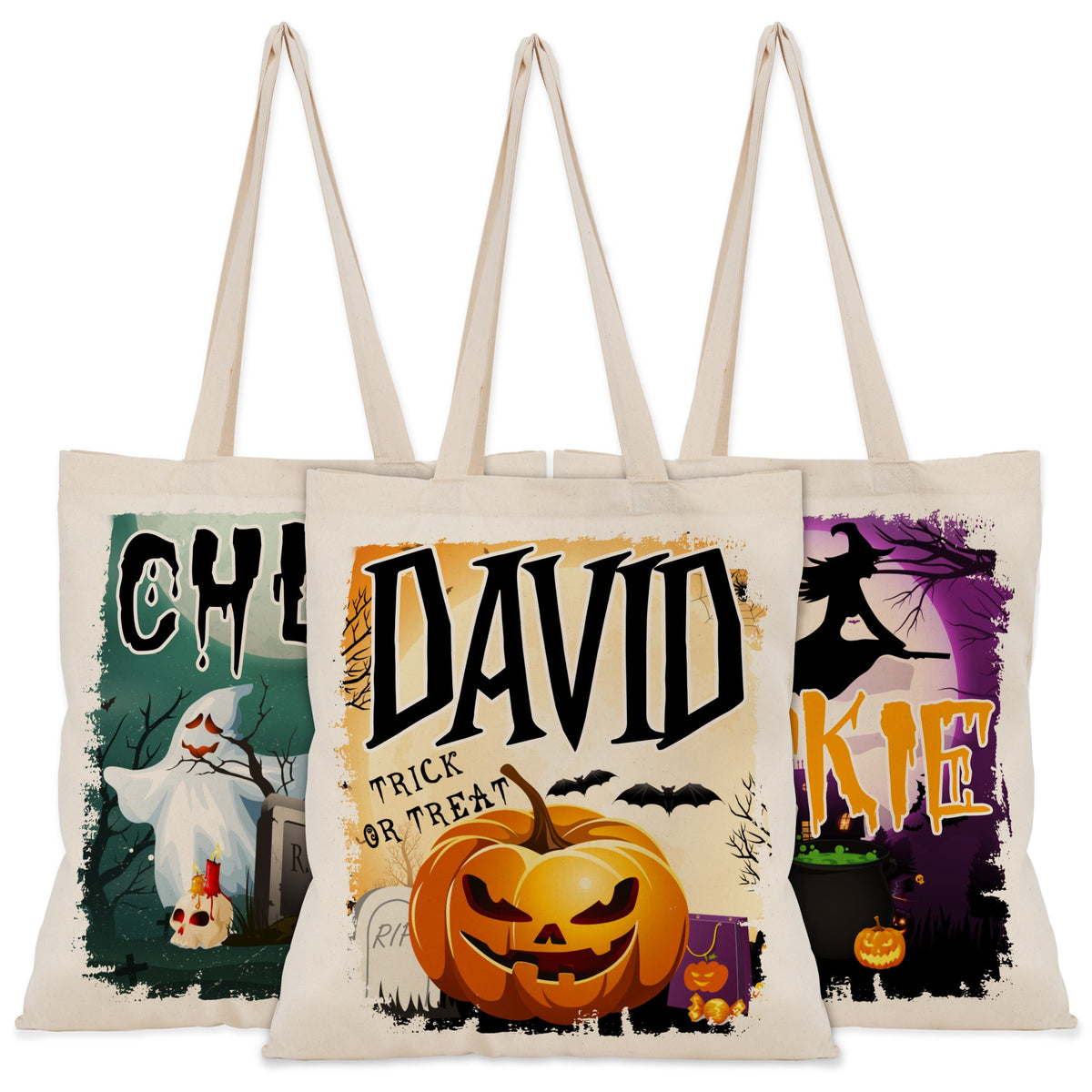 Personalized Halloween Trick or Treat Bag: Witch, Cat, Castle Design