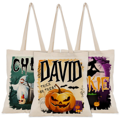 Personalized Halloween Trick or Treat Bag: Witch, Cat, Castle Design
