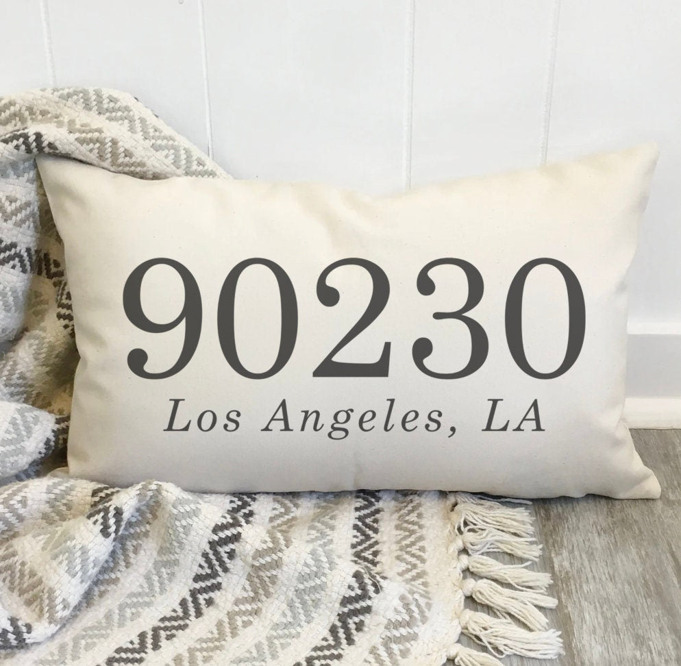 Zip Code Pillow, Housewarming gifts for Newlywed, Lumbar Pillow Cover for Family New Home Present, Custom Cushion Cover, Throw Pillow Case