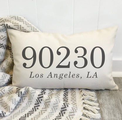 Zip Code Pillow, Housewarming gifts for Newlywed, Lumbar Pillow Cover for Family New Home Present, Custom Cushion Cover, Throw Pillow Case