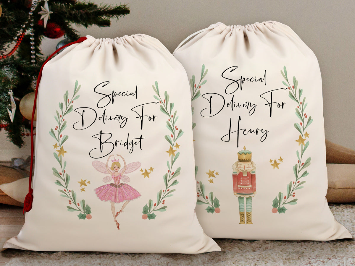 Personalized Santa Sack For Christmas Gift Sack, Ballerina Gift Bag Nutcracker Santa Bag For Christmas Toy Sack, Large Santa Gift Sack Bag