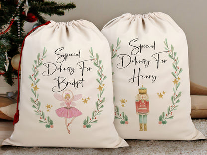 Personalized Santa Sack For Christmas Gift Sack, Ballerina Gift Bag Nutcracker Santa Bag For Christmas Toy Sack, Large Santa Gift Sack Bag