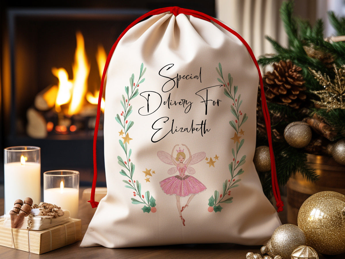 Personalized Santa Sack For Christmas Gift Sack, Ballerina Gift Bag Nutcracker Santa Bag For Christmas Toy Sack, Large Santa Gift Sack Bag