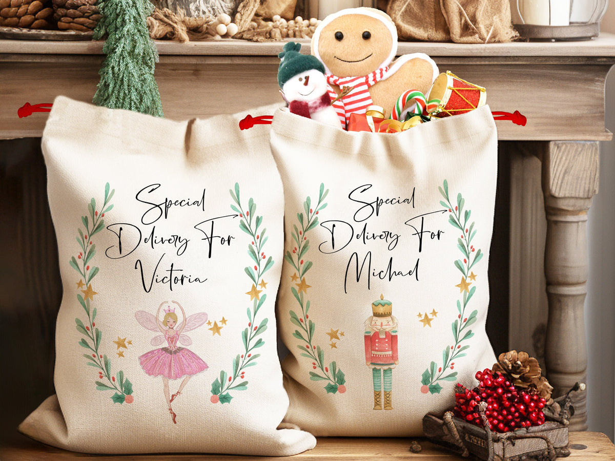 Personalized Santa Sack For Christmas Gift Sack, Ballerina Gift Bag Nutcracker Santa Bag For Christmas Toy Sack, Large Santa Gift Sack Bag