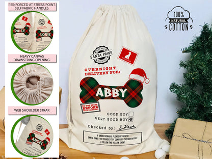 Personalized Christmas Santa Sack Bags, Personalized Stockings for Pet, Christmas Eve Box Gift Sack Holiday Gift Sack Bag, Xmas Gift for Dog